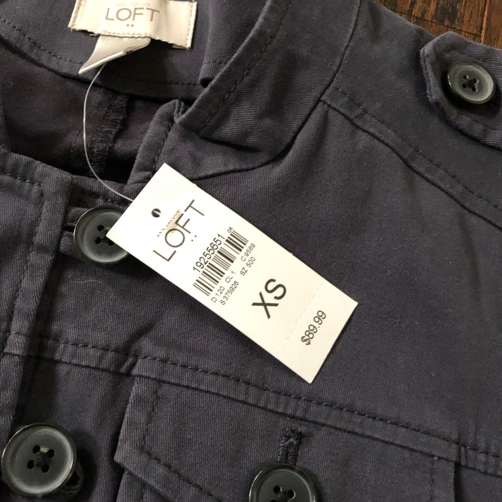 Ann Taylor LOFT Military-Style Peplum Dusty Navy Blue Blazer Jacket - NWT! - Picture 5 of 11
